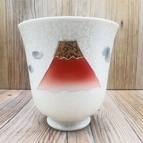 Arita Yaki Ware‎ Japanese Green Tea Cup Yunomi Red Mt.Fuji Boxed Gift NEW - Picture 1 of 7